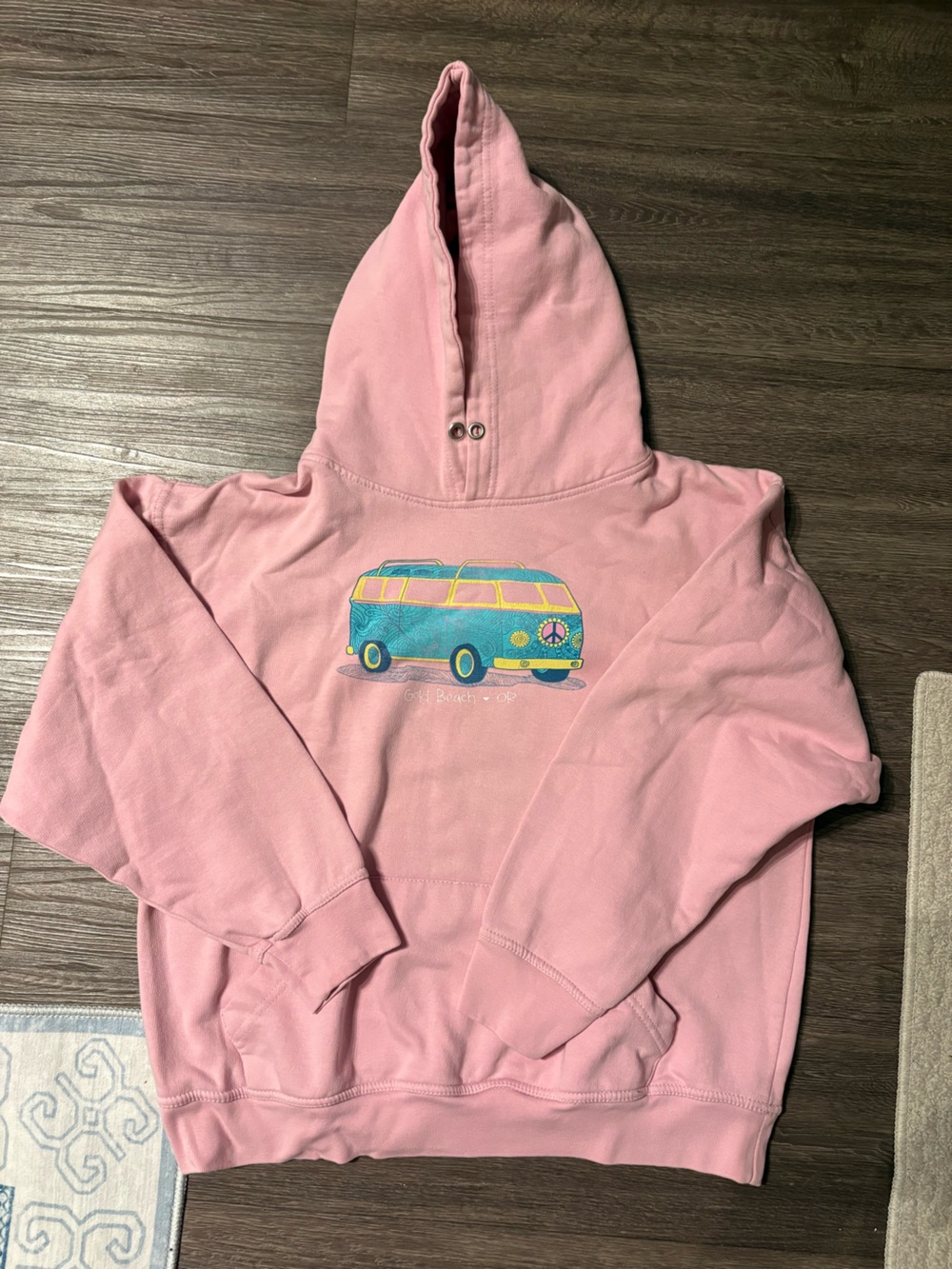 Pink Hooded Sweatshirt with Colorful Van Graphic